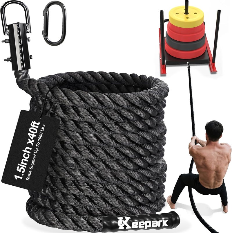 Keepark Store Weight Workout Sled Pulling Rope - 1.5 Inch Dia.15FT 20FT 30FT 40FT Length Heavy Duty Workout Rope for Weight Sled, Tire Drag, Football Training, Fitness Resistance Exercise Equipment for Men & Women - Image 1